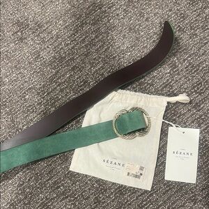 Sezane Green Belt with Ornate Gold Buckle
